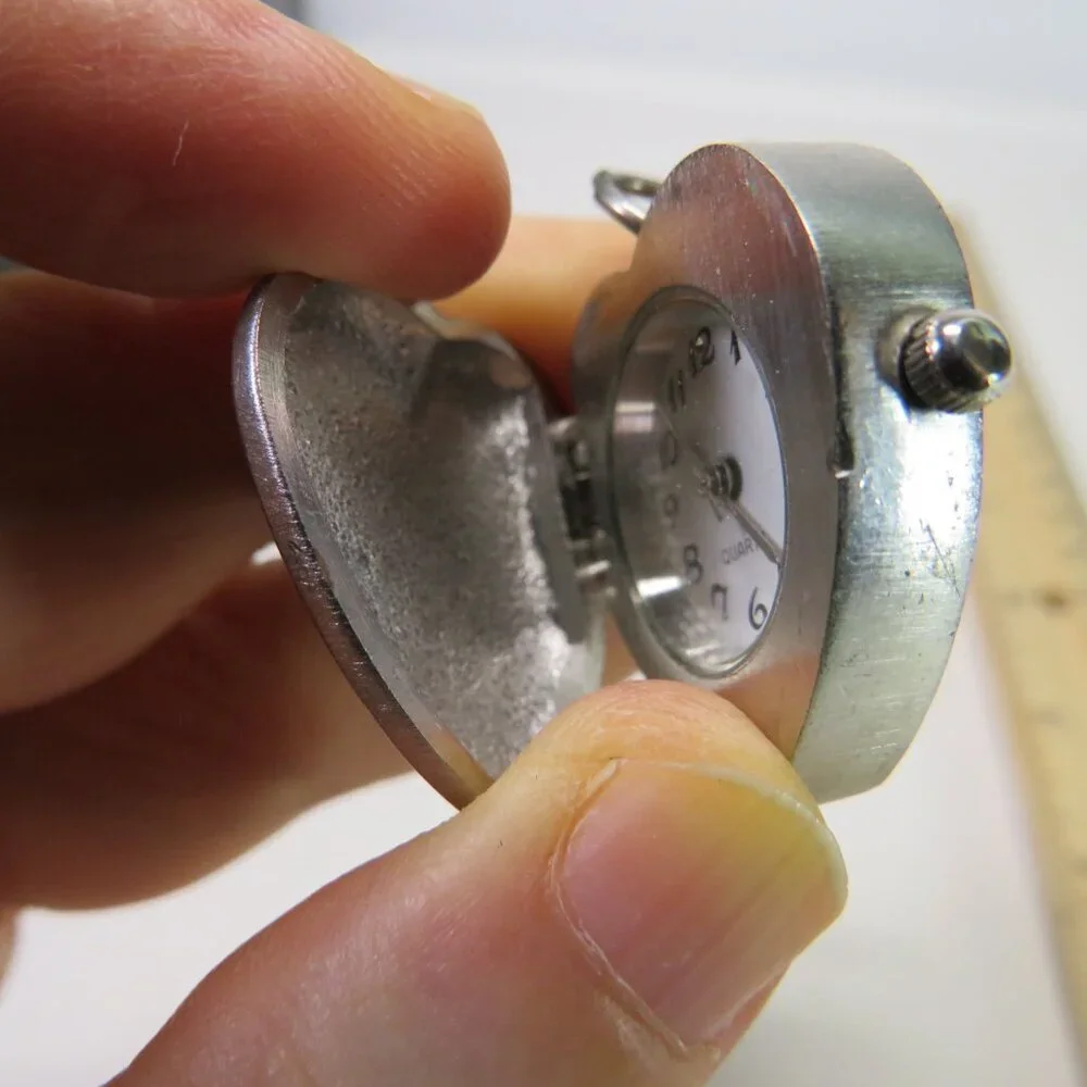 Vintage LOVE Heart Locket Watch Metal Purse Charm Pendant Clip On Dangle